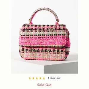 Cara clutch, pink tweed Anthropologie hand bag with chain strap, SOLD OUT